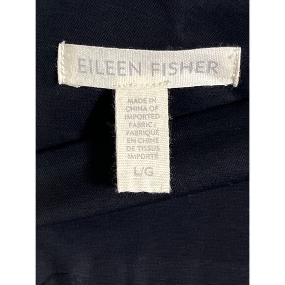 Eileen Fisher Black Organic Cotton Stretch Ankle Pants L | Side Zip Slim Leg - Picture 2 of 7